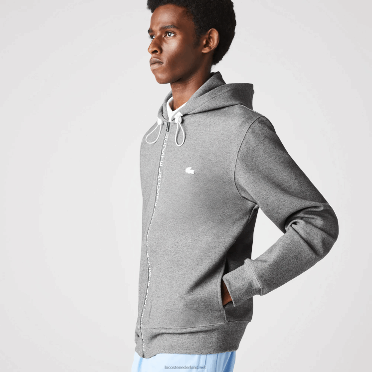 Lacoste sweatshirt met rits van katoenmix met capuchon en letters 0828H1178 grijze chine 1vq Heren