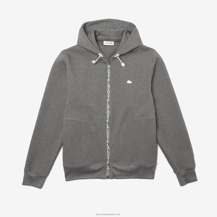 Lacoste sweatshirt met rits van katoenmix met capuchon en letters 0828H1178 grijze chine 1vq Heren