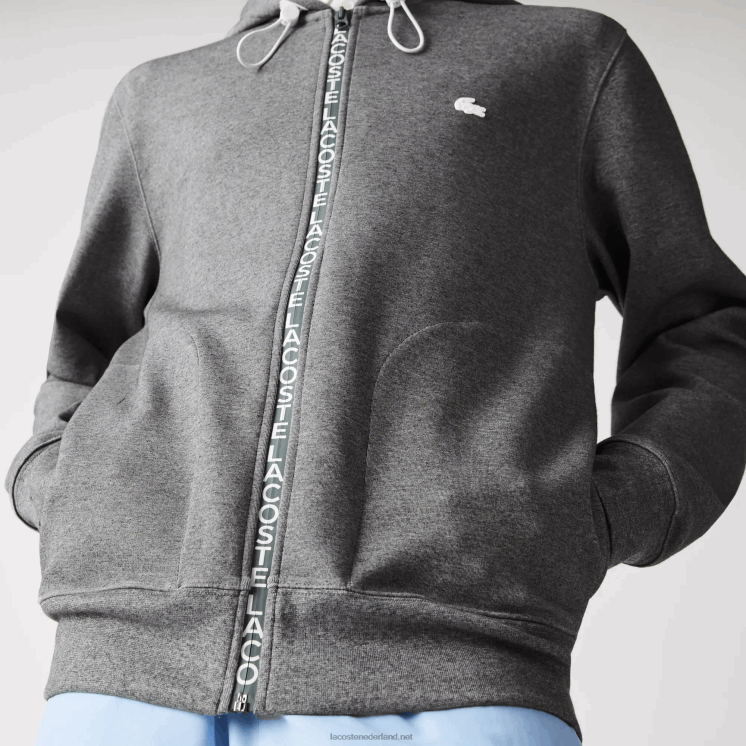 Lacoste sweatshirt met rits van katoenmix met capuchon en letters 0828H1178 grijze chine 1vq Heren
