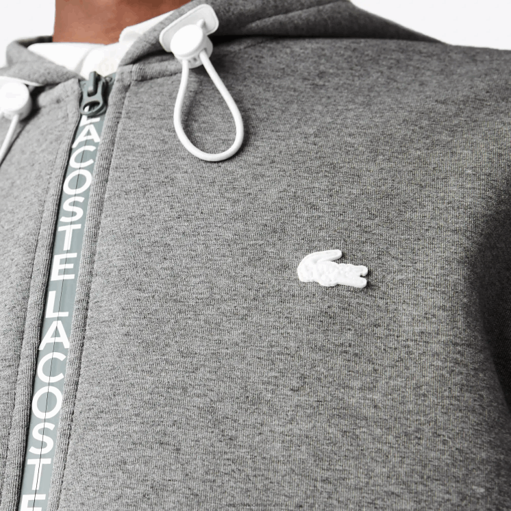 Lacoste sweatshirt met rits van katoenmix met capuchon en letters 0828H1178 grijze chine 1vq Heren