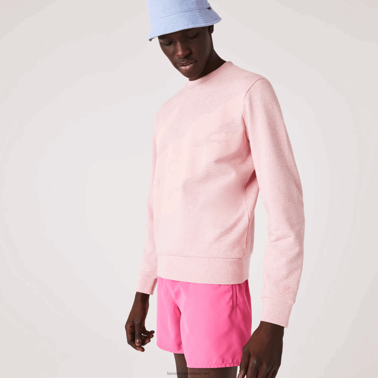 Lacoste sweatshirt met ronde hals en print van biologisch katoenfleece 0828H1074 roze hcq Heren