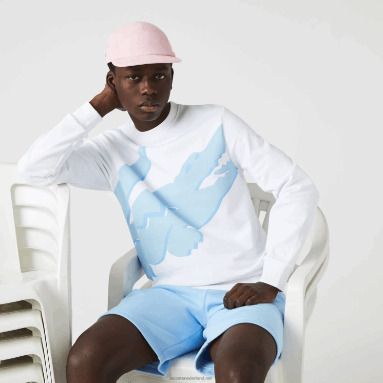 Lacoste sweatshirt met ronde hals en print van biologisch katoenfleece 0828H1075 wit 001 Heren