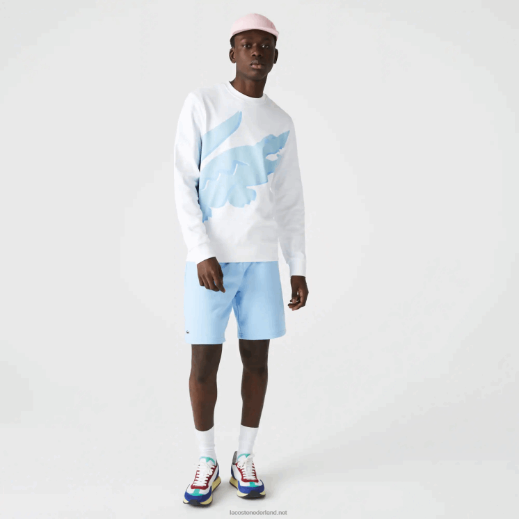 Lacoste sweatshirt met ronde hals en print van biologisch katoenfleece 0828H1075 wit 001 Heren