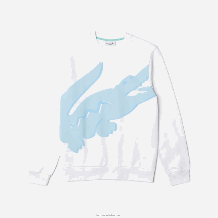 Lacoste sweatshirt met ronde hals en print van biologisch katoenfleece 0828H1075 wit 001 Heren