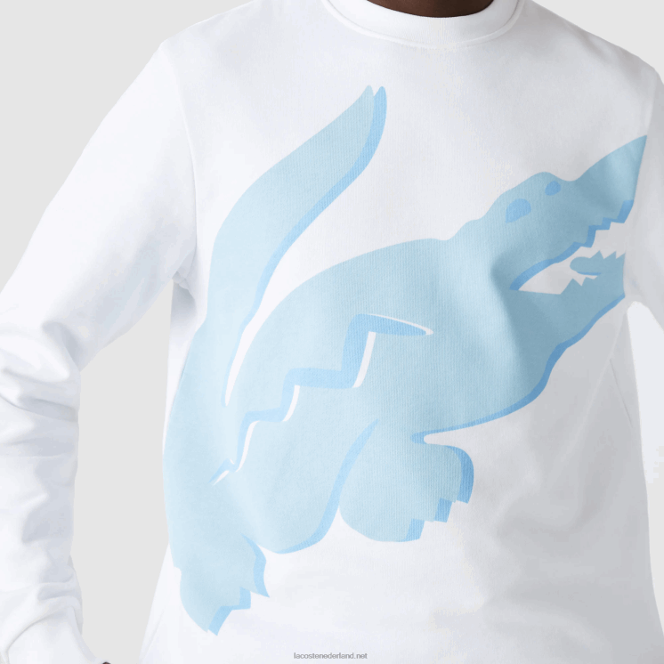 Lacoste sweatshirt met ronde hals en print van biologisch katoenfleece 0828H1075 wit 001 Heren