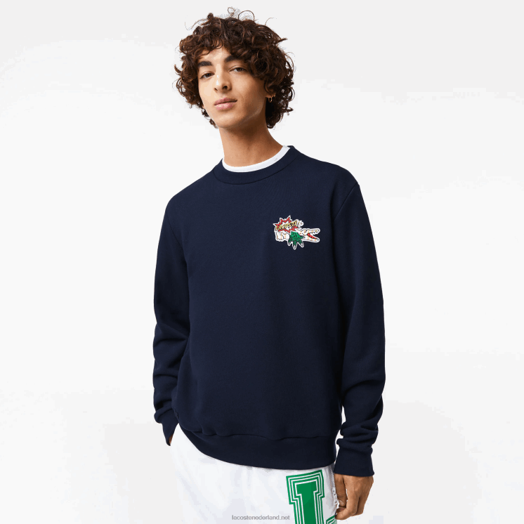 Lacoste sweatshirt van biologisch katoen met badge 0828H988 marineblauw 166 Heren