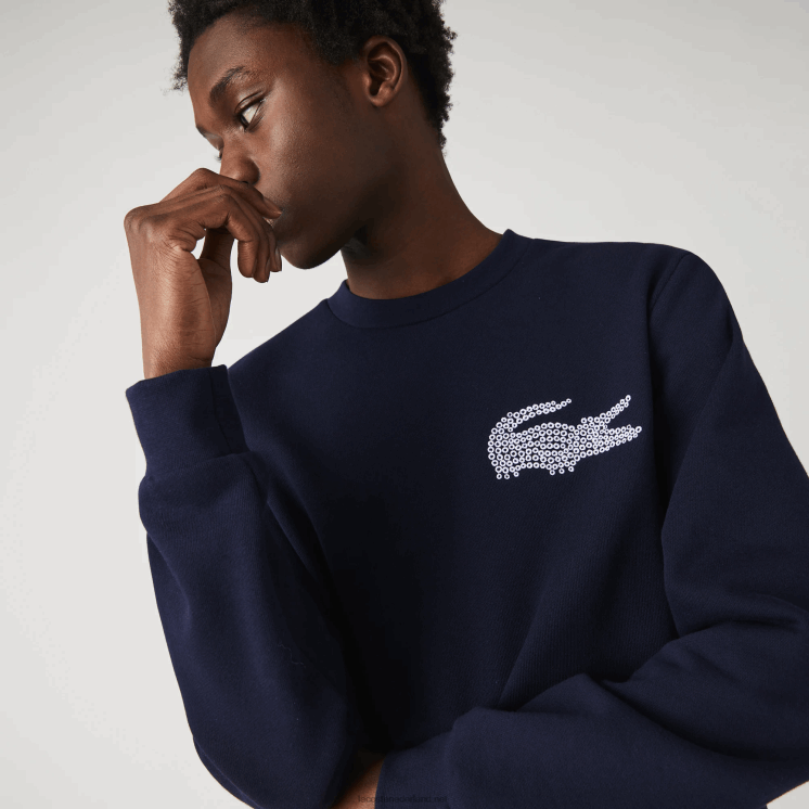 Lacoste sweatshirt van biologisch katoenfleece gemaakt in frankrijk 0828H1181 marineblauw 166 Heren