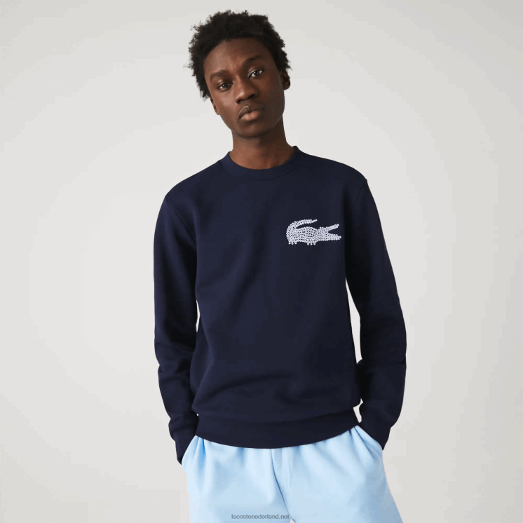 Lacoste sweatshirt van biologisch katoenfleece gemaakt in frankrijk 0828H1181 marineblauw 166 Heren