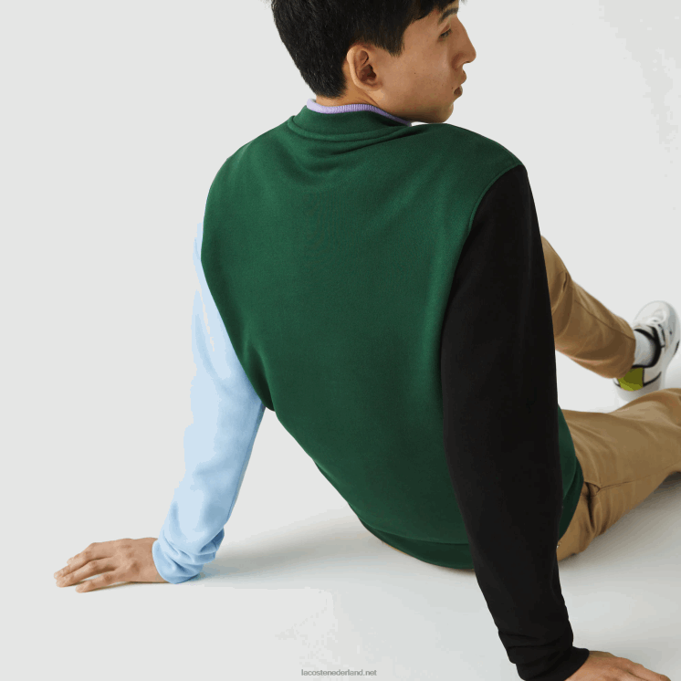 Lacoste sweatshirt van geborsteld fleece 0828H1096 groen zwart blauw ug6 Heren