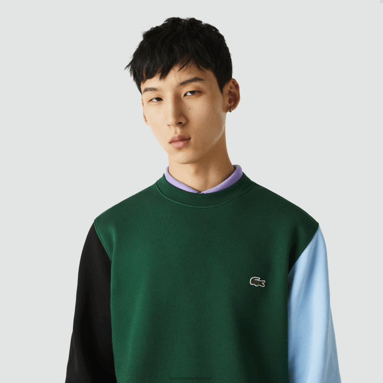 Lacoste sweatshirt van geborsteld fleece 0828H1096 groen zwart blauw ug6 Heren
