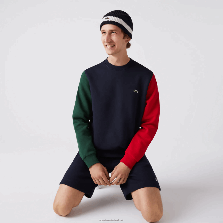 Lacoste sweatshirt van geborsteld fleece 0828H1097 marineblauw groen rood 4xn Heren