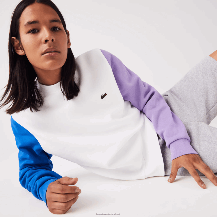 Lacoste sweatshirt van geborsteld fleece 0828H1098 wit blauw paars 89s Heren