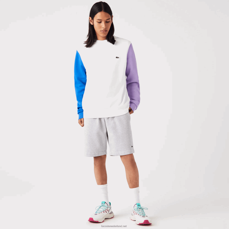 Lacoste sweatshirt van geborsteld fleece 0828H1098 wit blauw paars 89s Heren