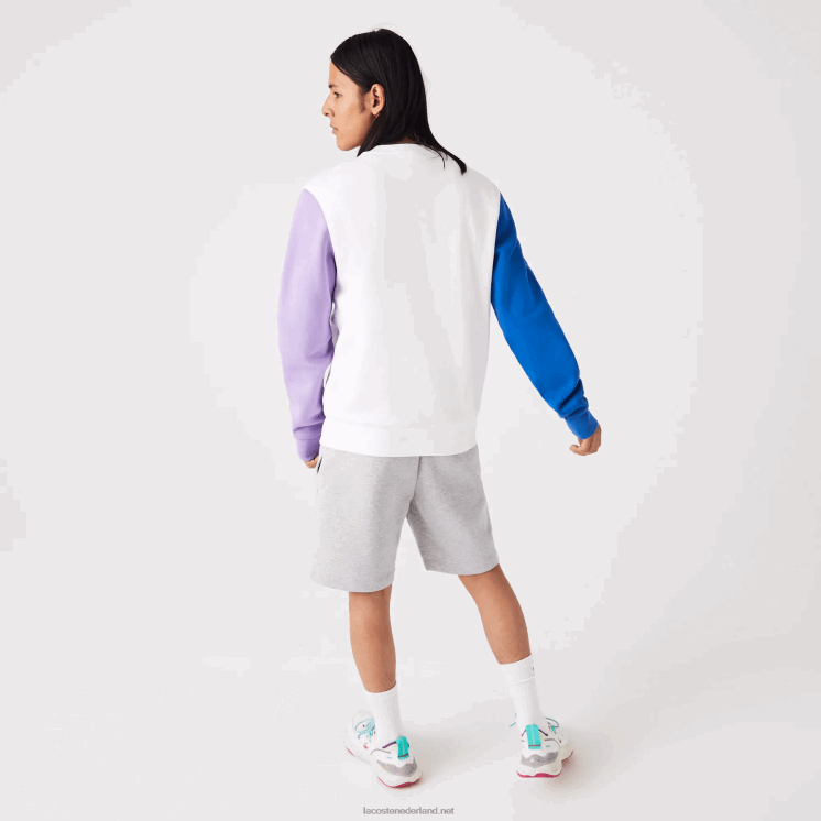 Lacoste sweatshirt van geborsteld fleece 0828H1098 wit blauw paars 89s Heren