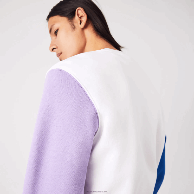 Lacoste sweatshirt van geborsteld fleece 0828H1098 wit blauw paars 89s Heren
