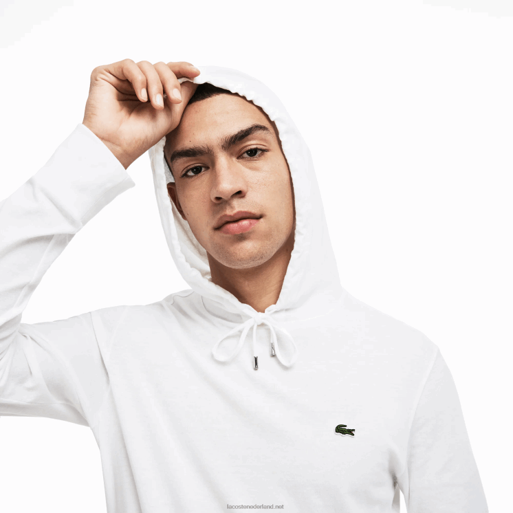 Lacoste sweatshirt van katoenen jersey met capuchon 0828H736 wit 001 Heren