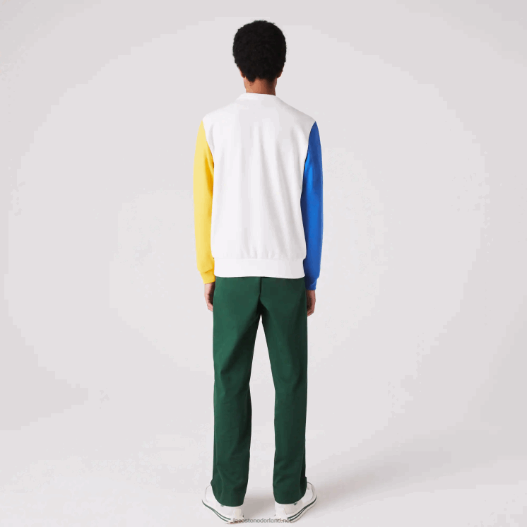 Lacoste sweatshirt van katoenfleece met ronde hals en colorblock 0828H1159 wit blauw geel groen 8nr Heren