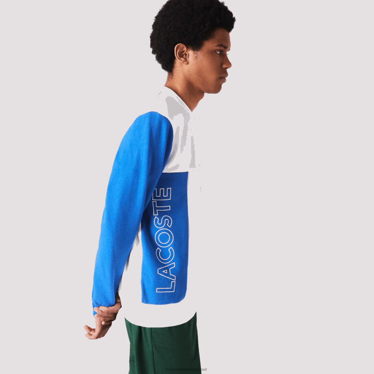 Lacoste sweatshirt van katoenfleece met ronde hals en colorblock 0828H1159 wit blauw geel groen 8nr Heren