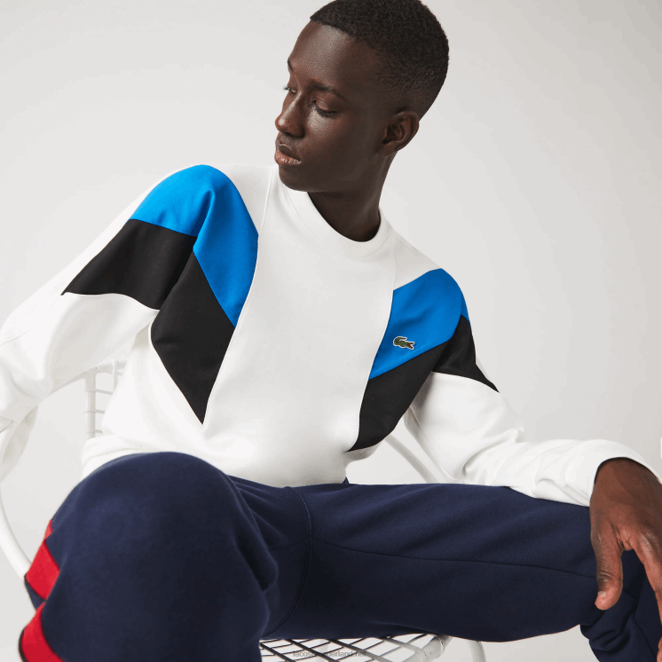 Lacoste sweatshirt van katoenfleece met ronde hals en colorblock-design 0828H1127 wit blauw zwart wza Heren