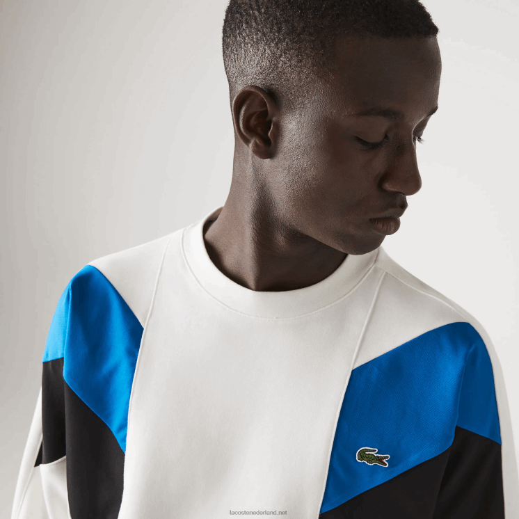 Lacoste sweatshirt van katoenfleece met ronde hals en colorblock-design 0828H1127 wit blauw zwart wza Heren