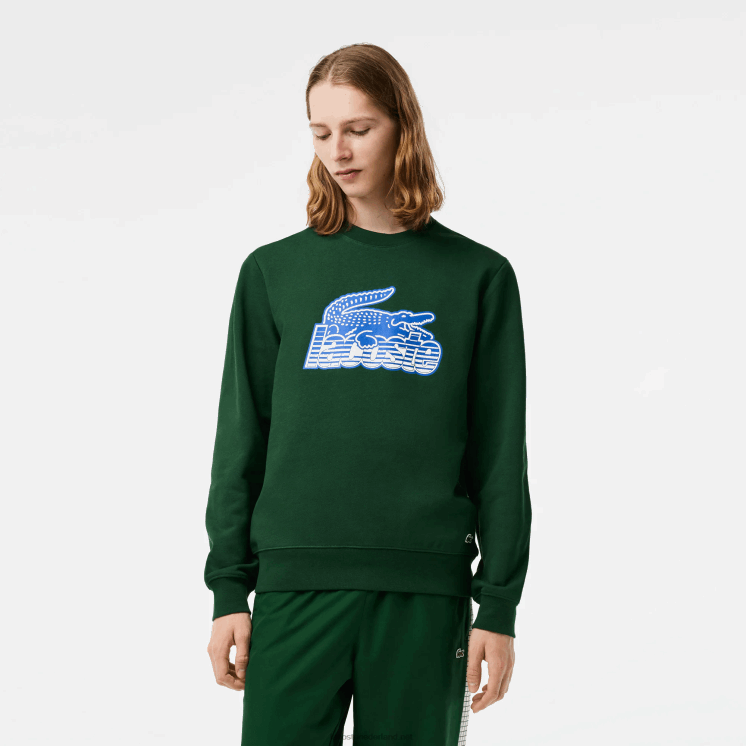 Lacoste sweatshirt van ongeborstelde fleece met ronde hals 0828H299 groen 132 Heren