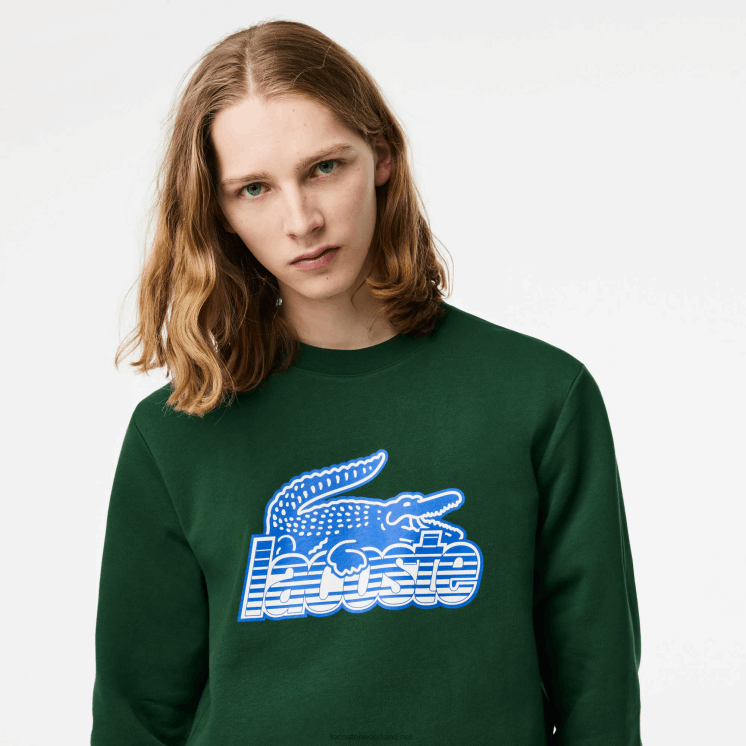 Lacoste sweatshirt van ongeborstelde fleece met ronde hals 0828H299 groen 132 Heren