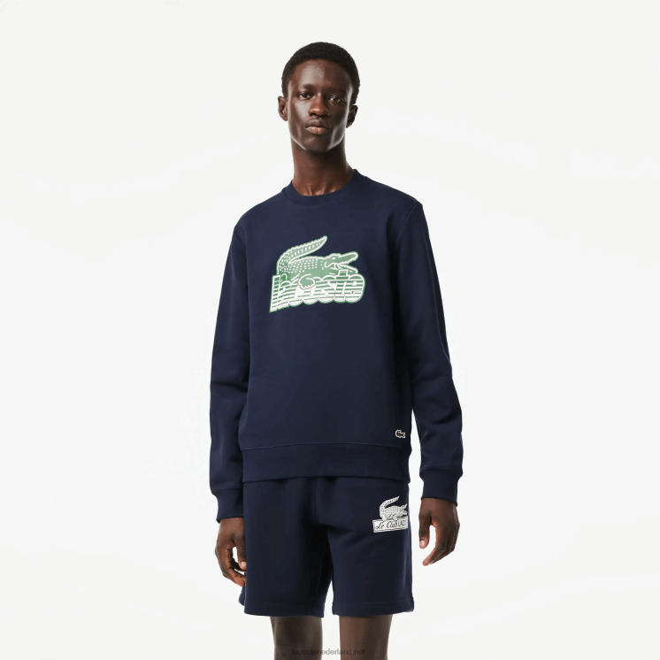 Lacoste sweatshirt van ongeborstelde fleece met ronde hals 0828H300 marineblauw 166 Heren