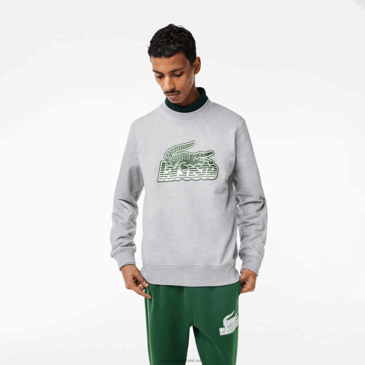Lacoste sweatshirt van ongeborstelde fleece met ronde hals 0828H301 grijze chine ca Heren