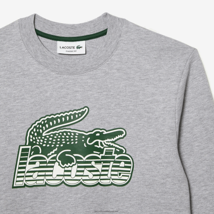Lacoste sweatshirt van ongeborstelde fleece met ronde hals 0828H301 grijze chine ca Heren