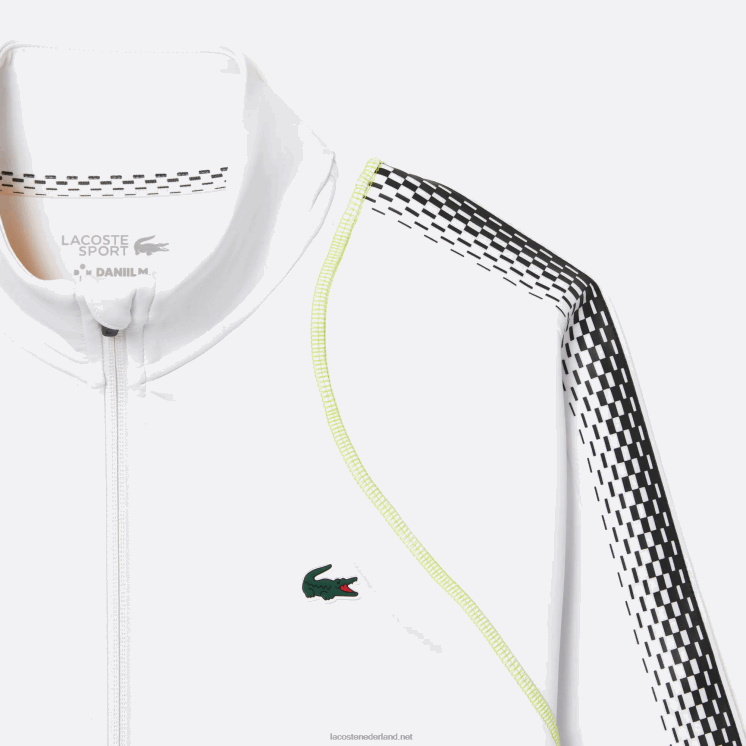 Lacoste tennis x daniil medvedev sweatshirt met ritssluiting 0828H311 wit geel wui Heren