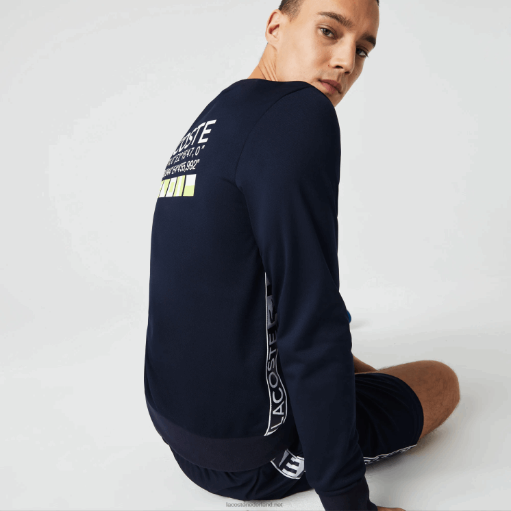 Lacoste tennissweatshirt met sportprint 0828H1055 marineblauw 166 Heren