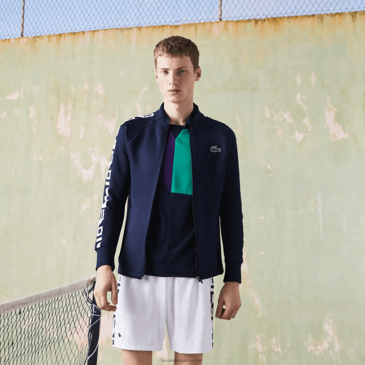Lacoste tennissweatshirt met sportprint en ritssluiting 0828H1051 marineblauw 166 Heren