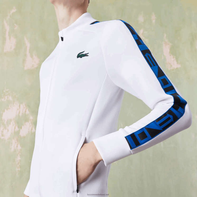 Lacoste tennissweatshirt met sportprint en ritssluiting 0828H1052 wit 001 Heren