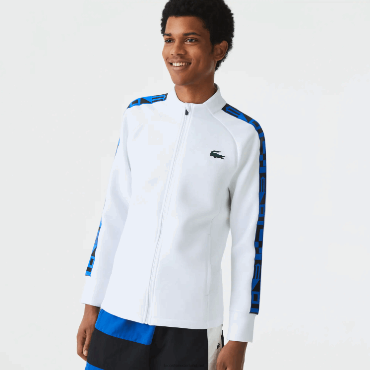 Lacoste tennissweatshirt met sportprint en ritssluiting 0828H1052 wit 001 Heren