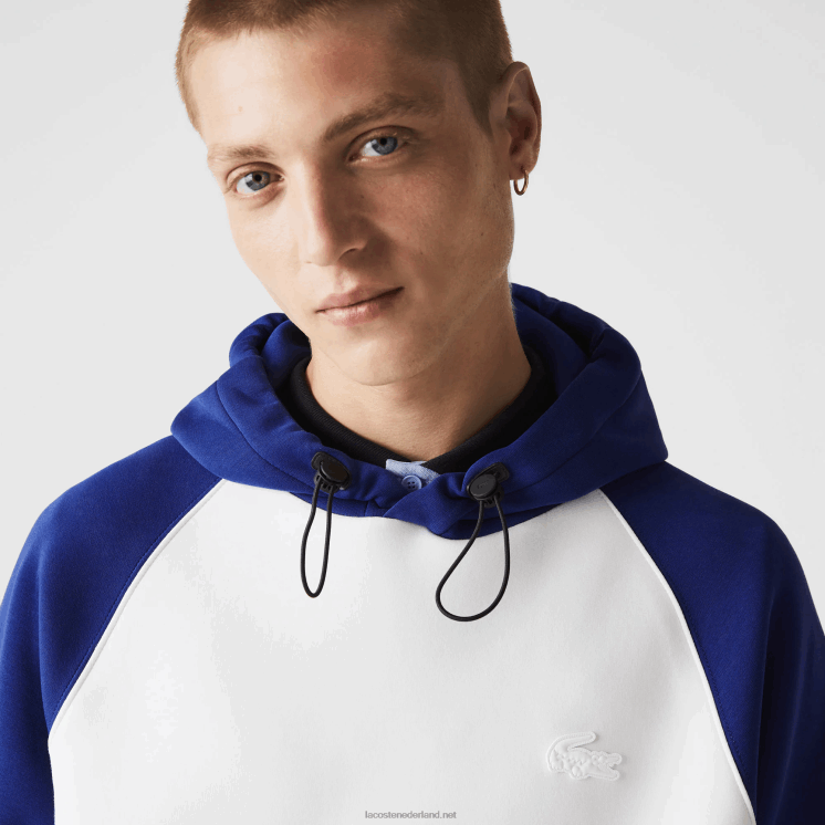 Lacoste tweekleurig sweatshirt met capuchon en contrasterend ritsvak 0828H1190 wit blauw em Heren