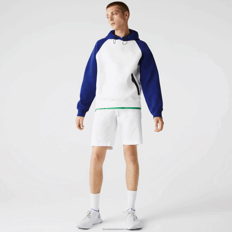Lacoste tweekleurig sweatshirt met capuchon en contrasterend ritsvak 0828H1190 wit blauw em Heren