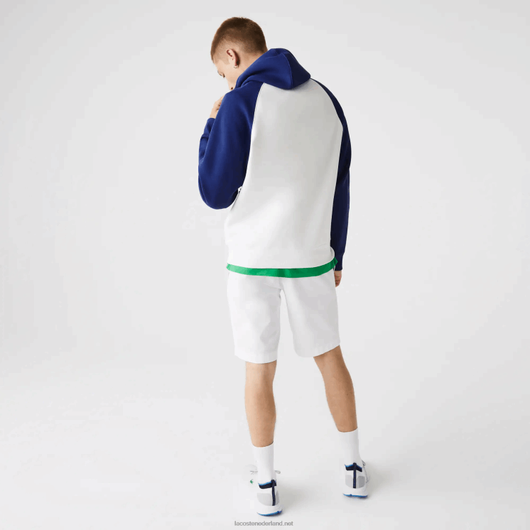 Lacoste tweekleurig sweatshirt met capuchon en contrasterend ritsvak 0828H1190 wit blauw em Heren