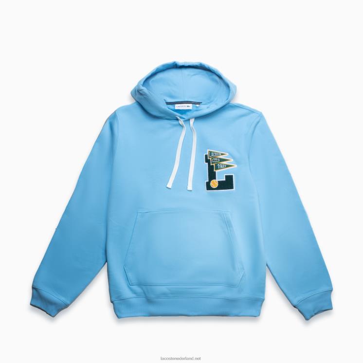 Lacoste wimpels l badge hooded katoenen fleece sweatshirt 0828H1099 lichtblauw 709 Heren