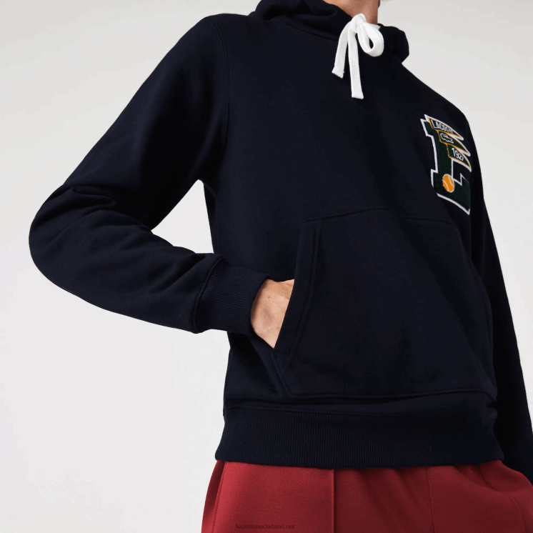 Lacoste wimpels l badge hooded katoenen fleece sweatshirt 0828H1100 marineblauw 166 Heren