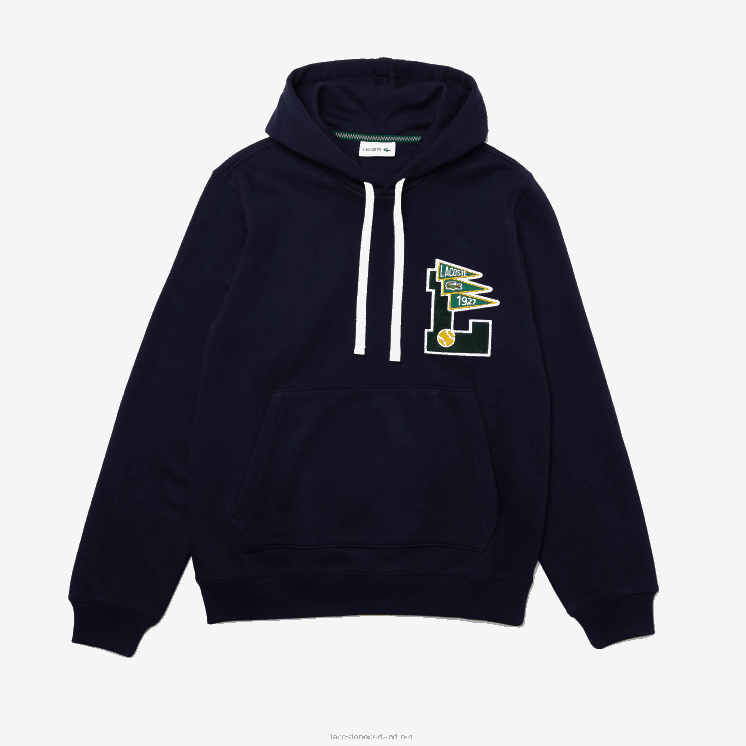 Lacoste wimpels l badge hooded katoenen fleece sweatshirt 0828H1100 marineblauw 166 Heren