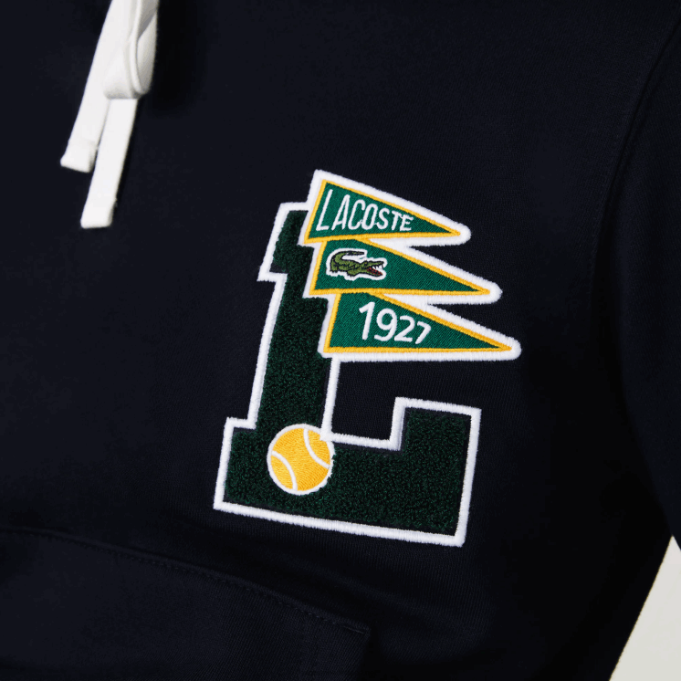 Lacoste wimpels l badge hooded katoenen fleece sweatshirt 0828H1100 marineblauw 166 Heren