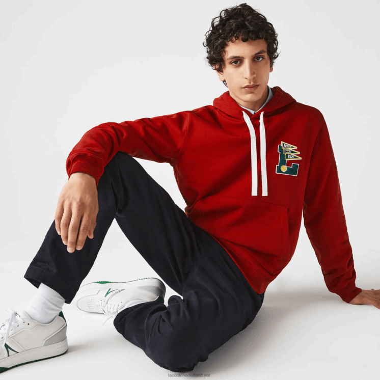 Lacoste wimpels l badge hooded katoenen fleece sweatshirt 0828H1101 rode 5sx Heren