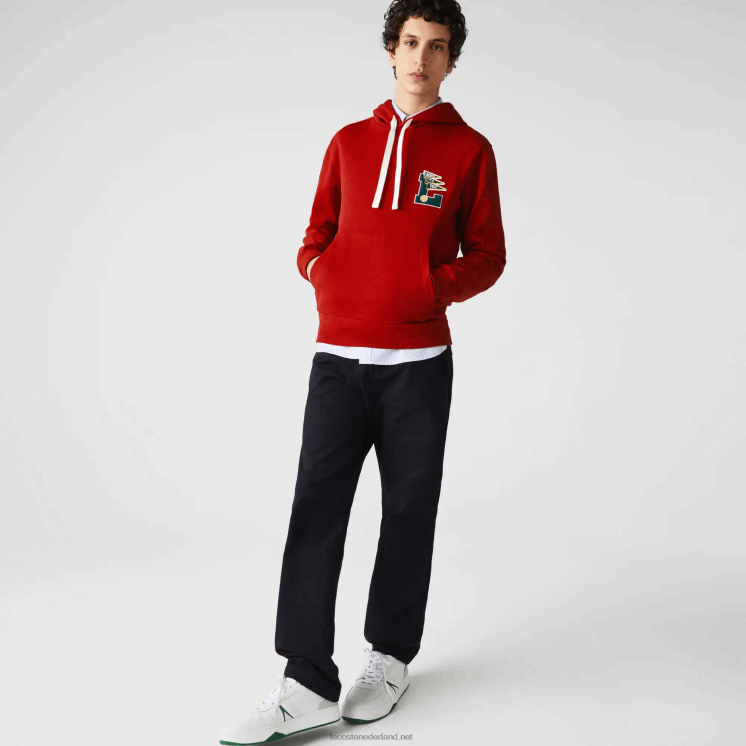 Lacoste wimpels l badge hooded katoenen fleece sweatshirt 0828H1101 rode 5sx Heren