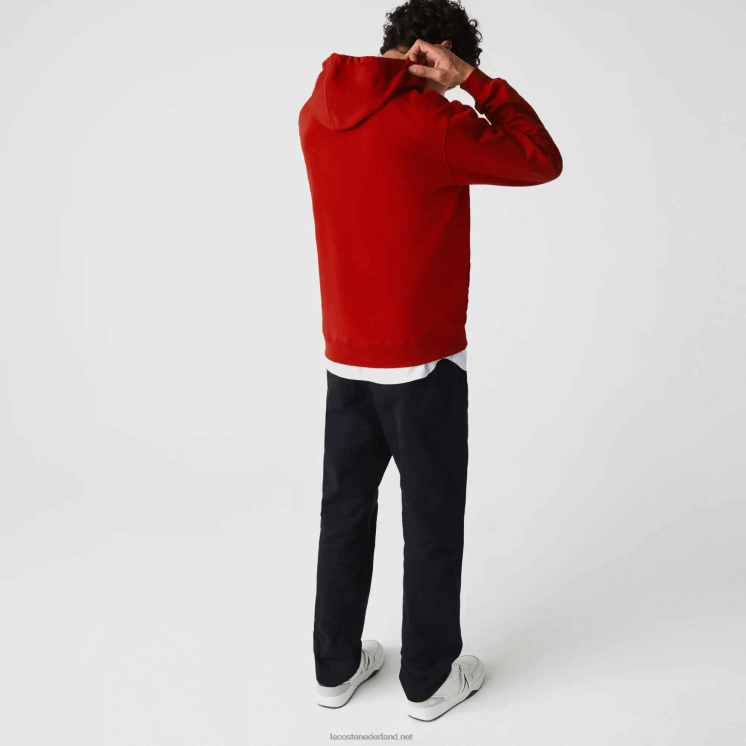 Lacoste wimpels l badge hooded katoenen fleece sweatshirt 0828H1101 rode 5sx Heren