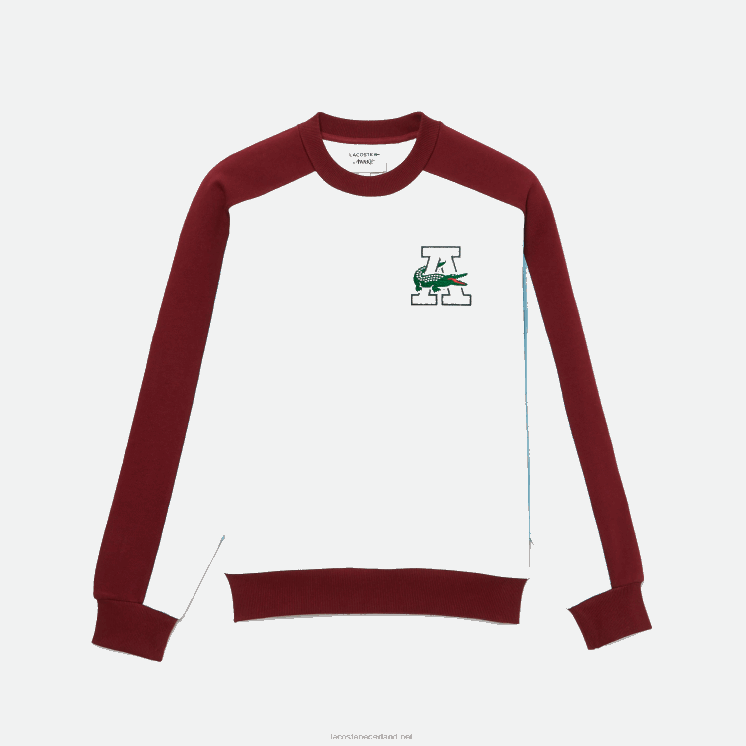 lacoste x wake ny badge katoenen sweatshirt met kleurvlakken 0828H1183 wit bordeaux nfb Heren