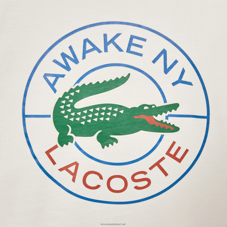 lacoste x wake ny badge katoenen sweatshirt met kleurvlakken 0828H1183 wit bordeaux nfb Heren