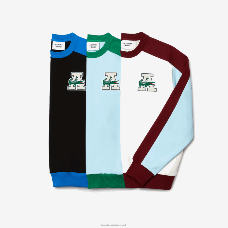 lacoste x wake ny badge katoenen sweatshirt met kleurvlakken 0828H1183 wit bordeaux nfb Heren