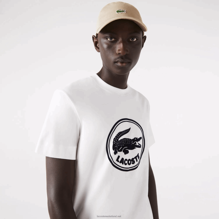Lacoste 3D-geprint katoenen T-shirt met ronde hals en logo 0828H906 wit 70v Heren