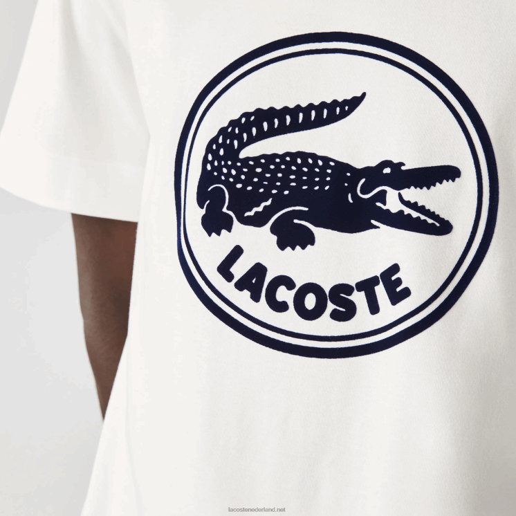 Lacoste 3D-geprint katoenen T-shirt met ronde hals en logo 0828H906 wit 70v Heren