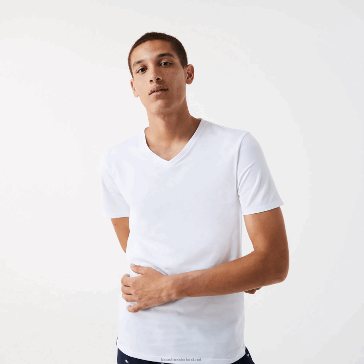 Lacoste 3-pack effen T-shirts 0828H1345 wit 001 Heren